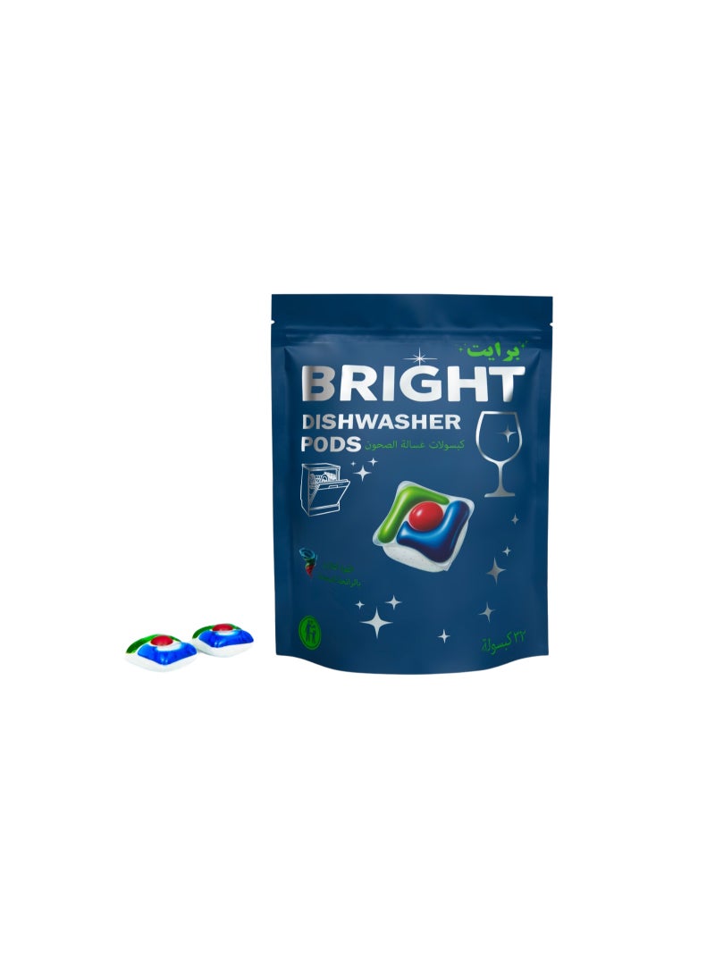 BRIGHT 3-in-1 Dishwasher Pods – Fresh Scent, Deep Clean, No Pre-Rinse Needed (32 Pods) - Image 1